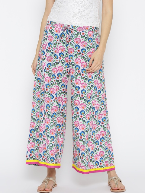 

Biba Women White & Pink Printed Flared Palazzos