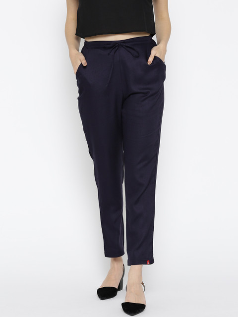 

Biba Women Navy Blue Solid Casual Trousers
