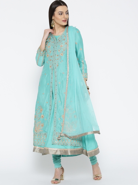 

Biba Women Blue Embroidered Kurta with Churidar & Dupatta