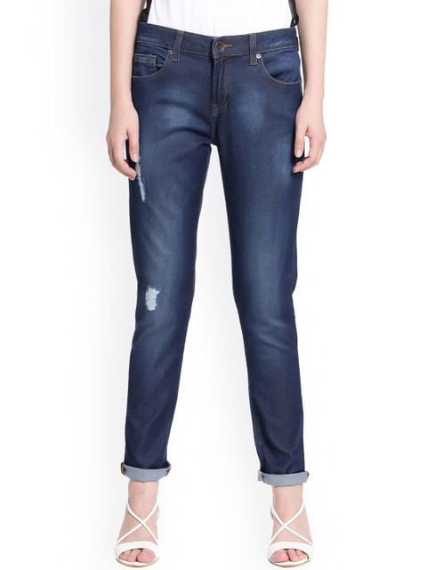 

United Colors of Benetton Women Blue Slim Fit Mid-Rise Mildly Distressed Jeans