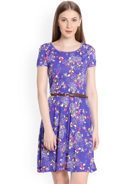 

United Colors of Benetton Women Purple Floral Print Fit and Flare Dress