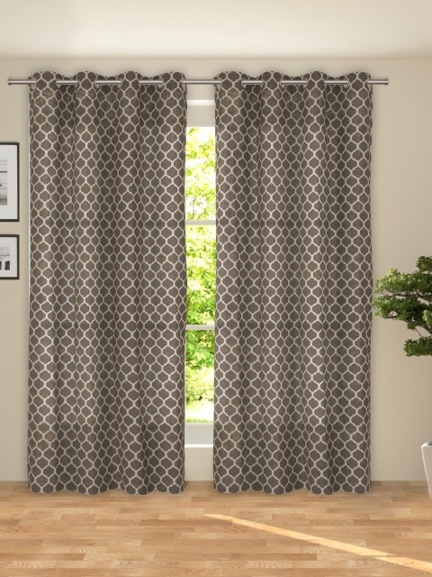 

ROSARA HOME Set of 2 Brown & Beige Printed Room Darkening Door Curtains