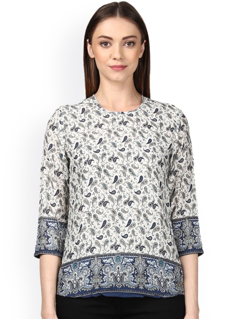 

Park Avenue Women Blue & Beige Printed Top