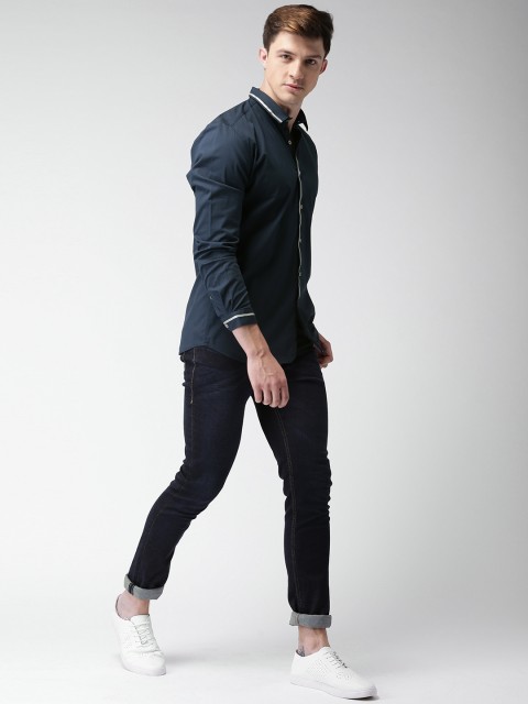 

Mast & Harbour Men Navy Blue Regular Fit Solid Casual Shirt