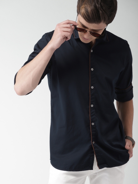 

Mast & Harbour Men Navy Blue Regular Fit Solid Casual Shirt
