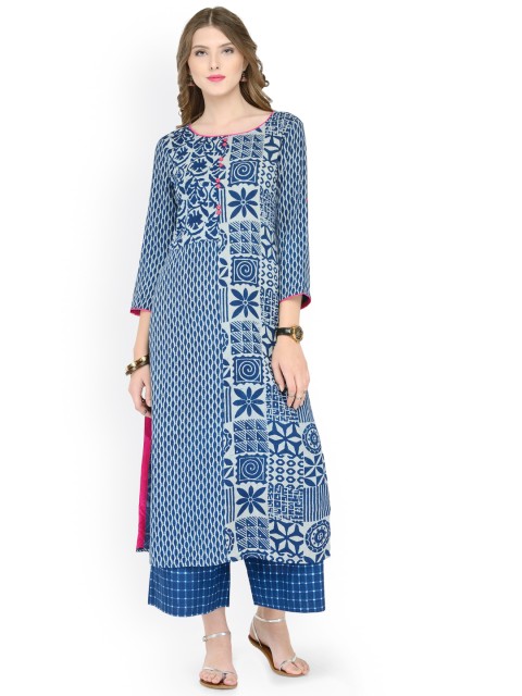 

Varanga Women Blue Printed Straight Kurta