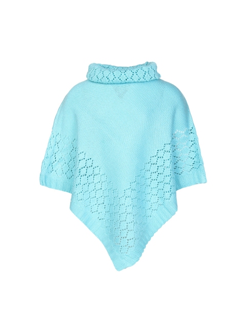 

Cayman Girls Turquoise Blue Self Design Woollen Poncho