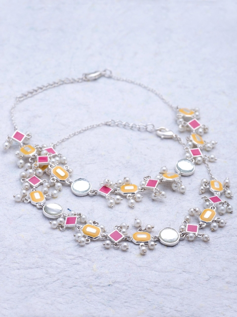 

Studio Voylla Set of 2 Bandhej Enamel Anklets, Silver