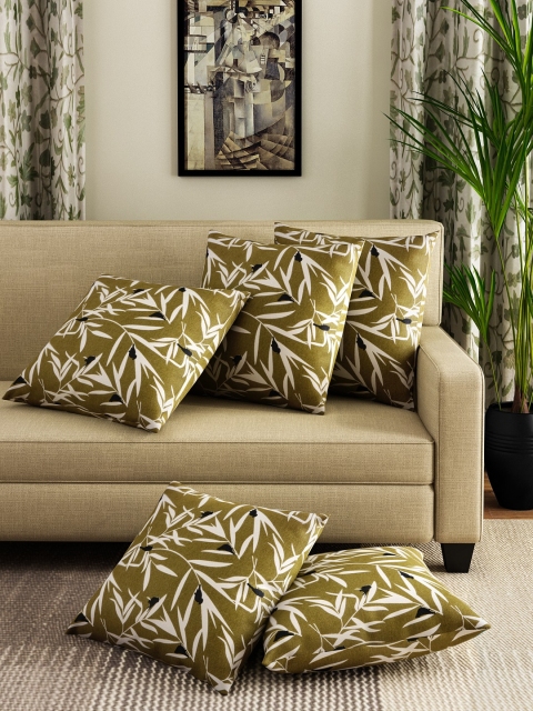 

RANGRAGE Set of 5 Olive-Green, White & Black Printed 16" x 16" Square Pillow Covers