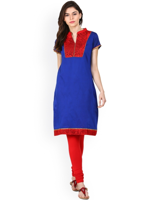 

Aaboli Women Blue & Red Woven Design A-Line Kurta