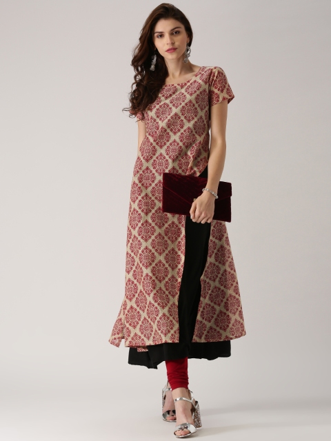 

Libas Women Beige & Magenta Printed Layered A-Line Kurta