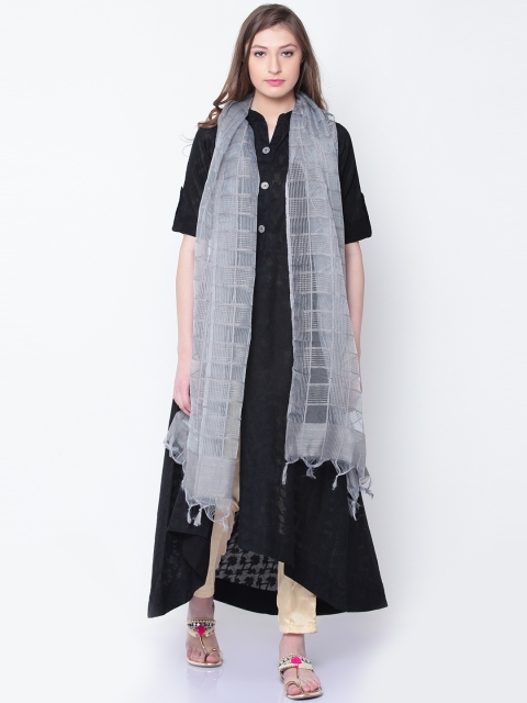 

AURELIA Grey Self-Checked Dupatta