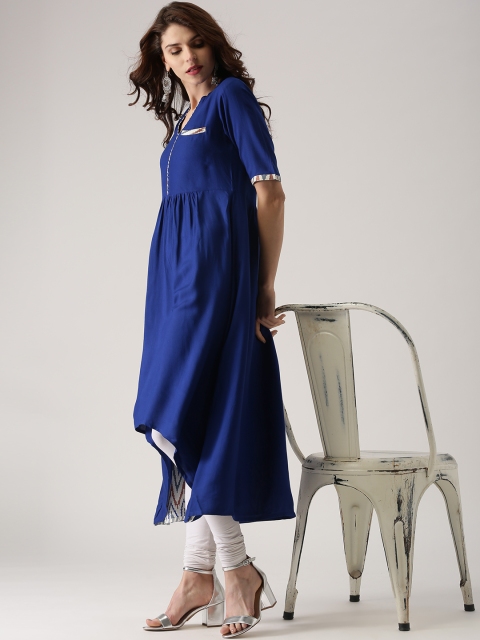 

Libas Women Blue Solid A-Line High-Low Kurta