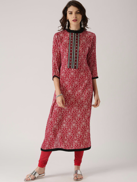 

Libas Women Red & Off-White Printed Straight Kurta