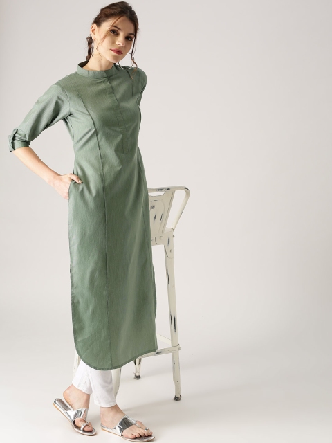 

Libas Women Green Pinstriped Straight Kurta