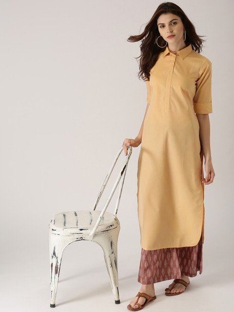 

Libas Women Yellow Striped Pathani Kurta