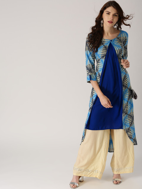 

Libas Women Blue Printed A-Line Asymmetric Kurta