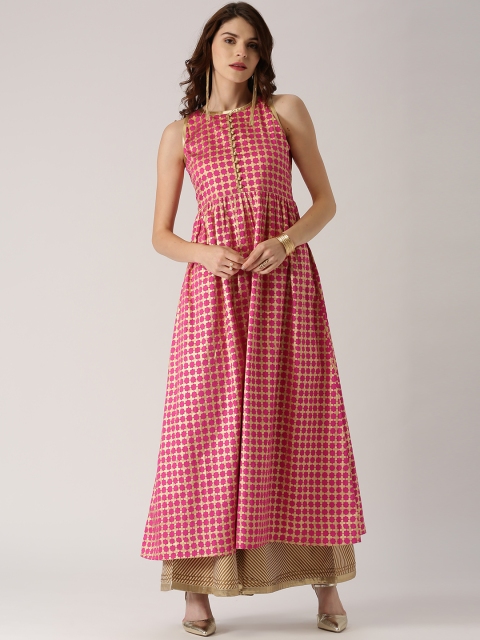 

Libas Women Pink & Golden Printed A-Line Kurta