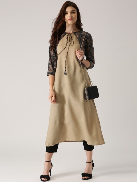 

Libas Women Beige Solid A-Line Kurta with Ethnic Jacket