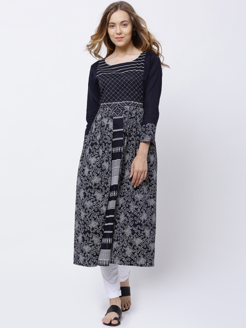 

Vishudh Women Navy Blue & White Printed A-Line Kurta
