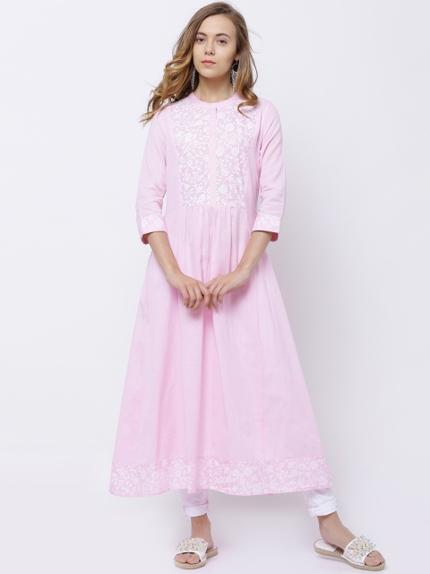 

Vishudh Women Pink Printed A-Line Kurta
