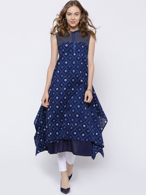 

Vishudh Women Navy Blue & White Printed A-Line Kurta