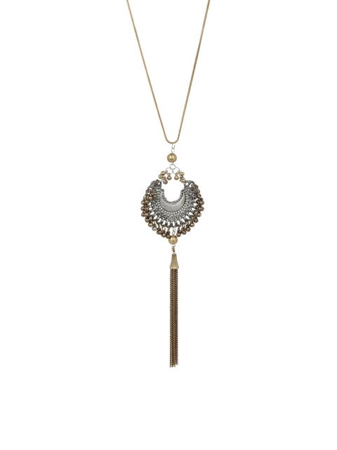 

ZeroKaata Antique Gold & Silver-Toned Handcrafted Long Necklace