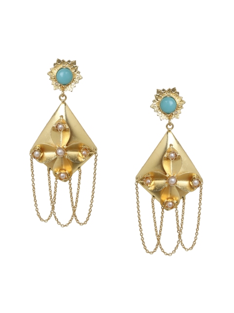 

ZeroKaata Gold-Toned Geometric Drop Earrings with Pearls