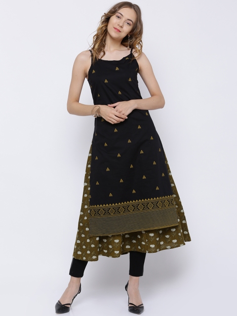 

Vishudh Women Black Printed A-Line Kurta