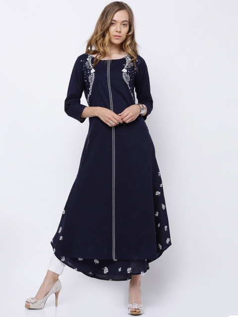 

Vishudh Women Navy Blue Solid A-Line Kurta