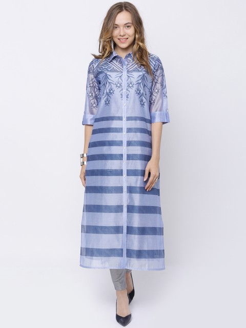 

Vishudh Women Blue Printed A-Line Kurta