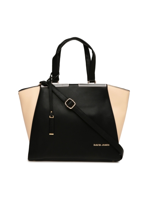 

David Jones Black & Peach-Coloured Colourblocked Handheld Bag