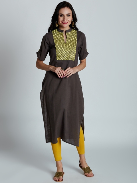 

Jaipur Kurti Women Grey Solid Straight Kurta