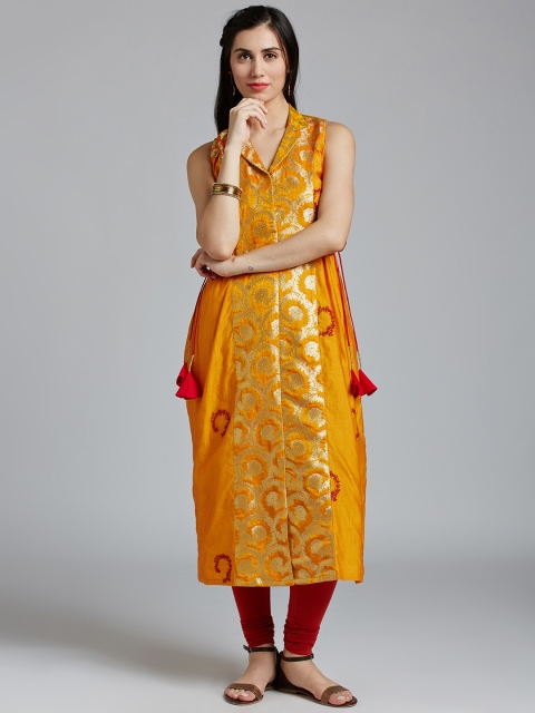 

Jaipur Kurti Women Yellow Embroidered Straight Kurta