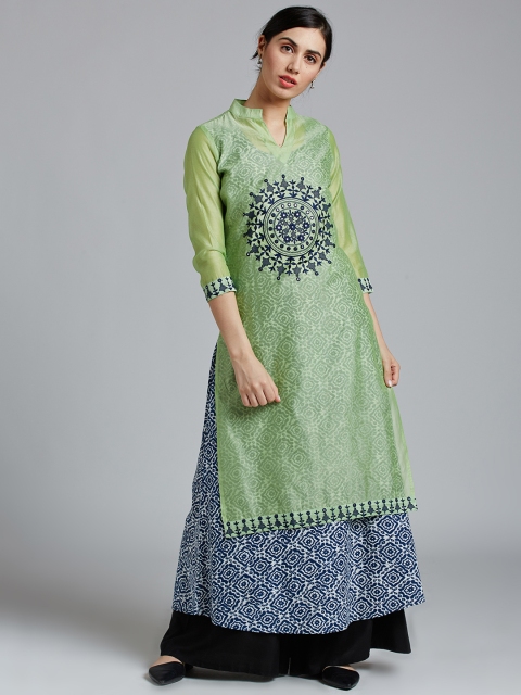 

Jaipur Kurti Women Green Printed A-Line Kurta