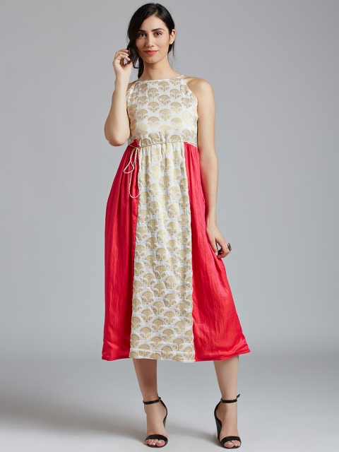 

Jaipur Kurti Women Off-White & Red Self Design A-Line Dress