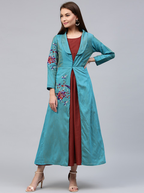 

Jaipur Kurti Women Maroon Maxi Dress with Jacket
