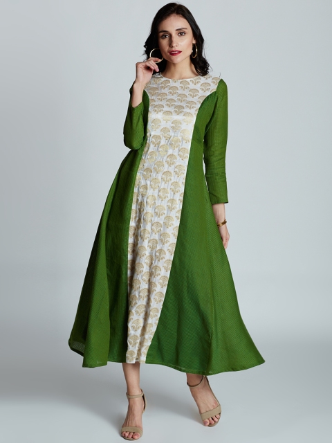 

Jaipur Kurti Women Olive Green Self Design A-Line Dress