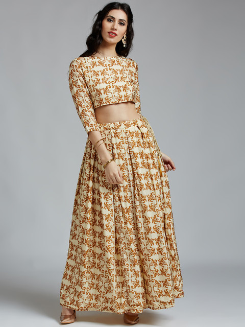 

Jaipur Kurti Women Cream-Coloured & Brown Printed Clothing Set with Skirt
