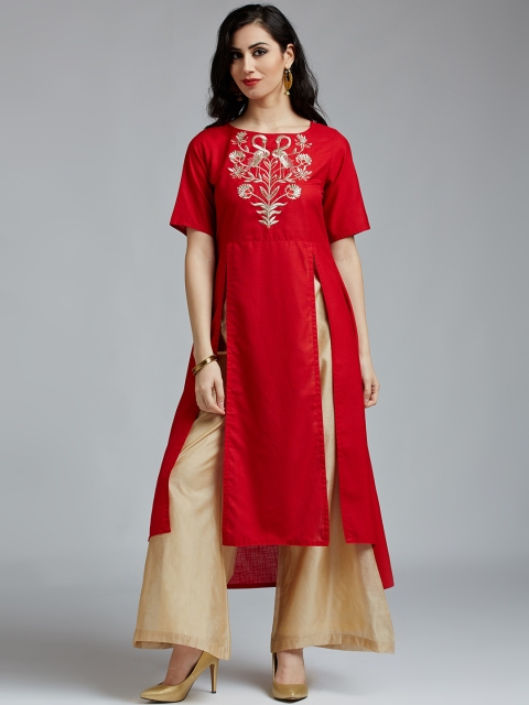 

Jaipur Kurti Women Red & Beige Solid Kurta with Palazzos