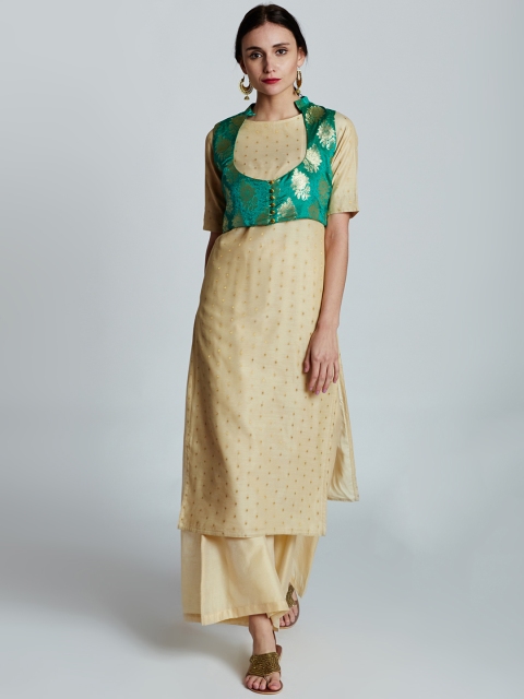 

Jaipur Kurti Women Cream-Coloured Self Design Kurta with Palazzos