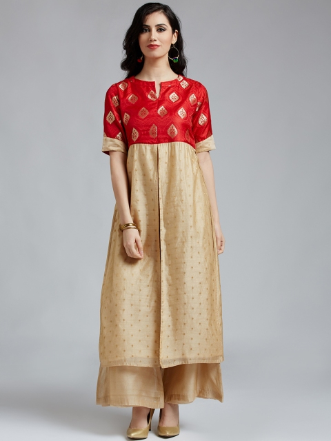 

Jaipur Kurti Women Red & Beige Self-Design Kurta with Palazzos