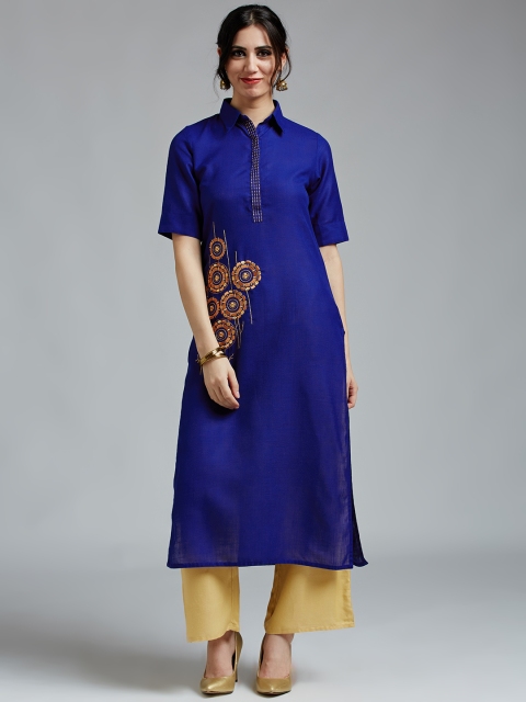 

Jaipur Kurti Women Blue & Yellow Solid Kurta with Palazzos