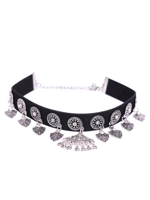 

Anouk Black & Oxidised Silver-Toned Choker Necklace