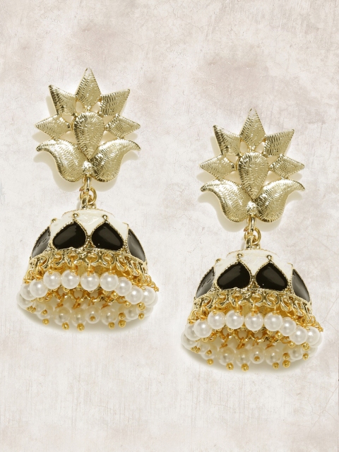 

Anouk Gold-Toned & Black Beaded Dome Shaped Jhumkas
