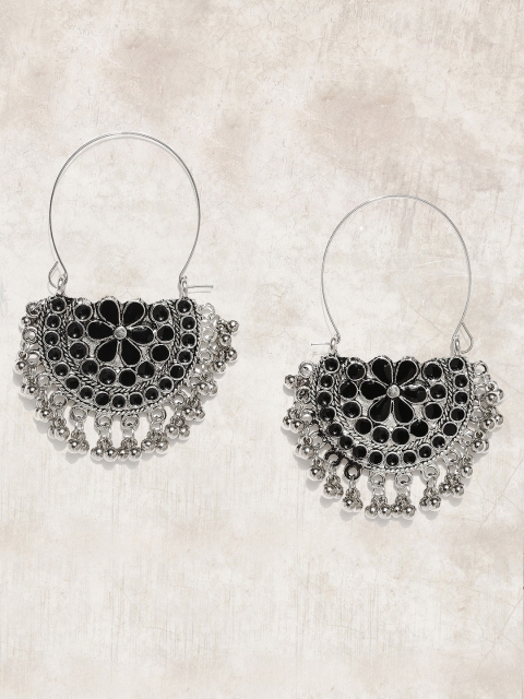 

Anouk Silver-Toned & Black Geometric Drop Earrings