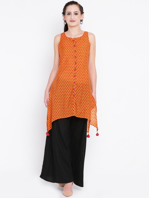 

Rangriti Women Orange & Red Printed Semi-Sheer A-Line Asymmetric Kurta