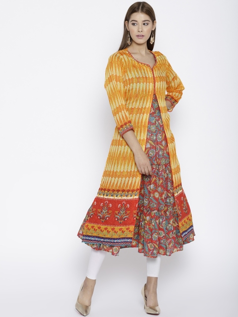 

Rangriti Women Yellow & Red Printed Layered Anarkali Tiered Kurta