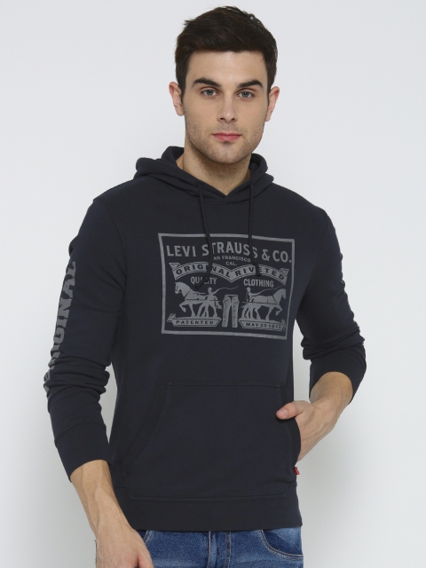 

Levis Men Navy Blue Printed Hooded Sweatshirt