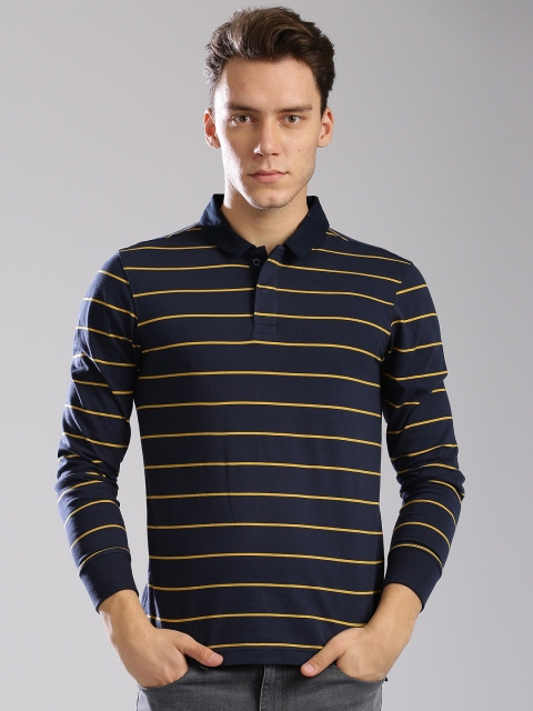 

Levis Men Navy Blue & Yellow Striped Polo T-shirt